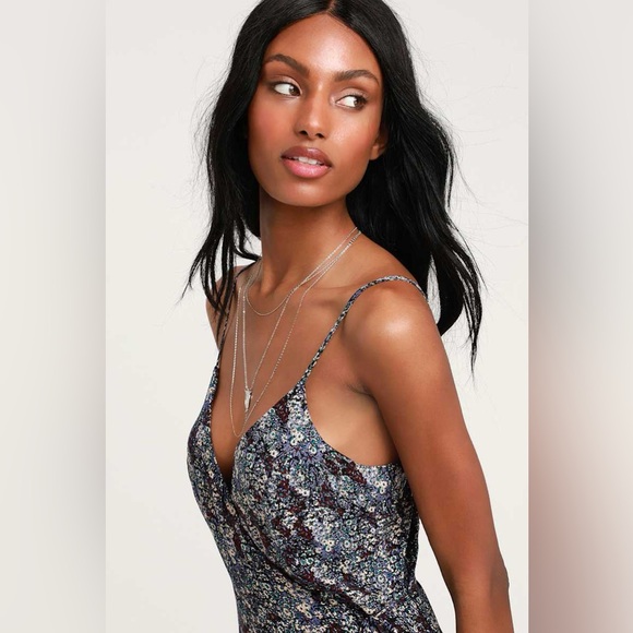 FREE PEOPLE All My Love Black Multi Floral Print Wrap Slip DRESS - Picture 3 of 7